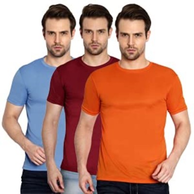 TRULYFEB Solid Men Round Neck Light Blue, Maroon, Orange T-Shirt