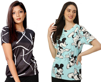 Aapache Printed Women Scoop Neck Multicolor T-Shirt