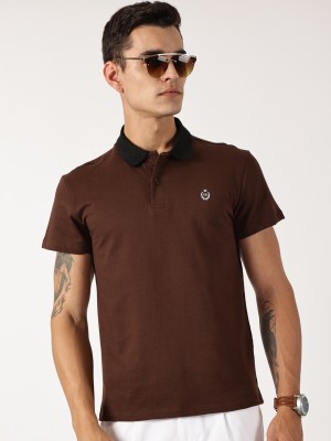 THOMAS SCOTT Solid Men Polo Neck Brown T-Shirt