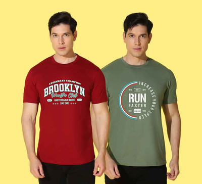WOOSTRO Typography Men Round Neck Maroon, Green T-Shirt