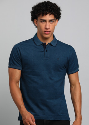 Raymond Solid Men Polo Neck Dark Blue T-Shirt