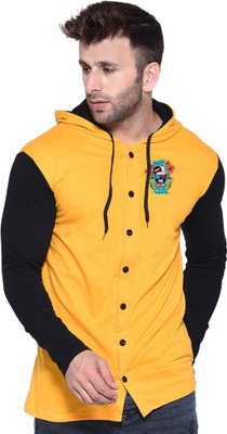 BEYOU FASHION Graphic Print Men Hooded Neck Black, Yellow T-Shirt