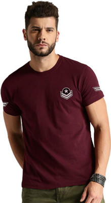LazyChunks Printed Men Round Neck Maroon T-Shirt