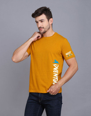 SLOWLORIS Typography Men Round Neck Yellow, White T-Shirt