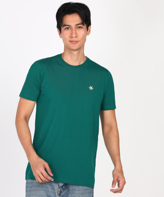 WROGN Solid Men Round Neck Dark Green T-Shirt