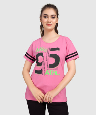 Monisha Plus Typography Women Round Neck Pink T-Shirt