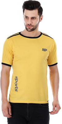 NEEPRI Solid Men Round Neck Yellow T-Shirt