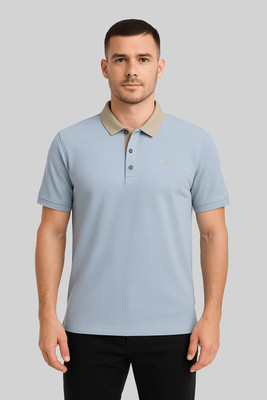 Sportz Fit Solid Men Polo Neck Blue T-Shirt