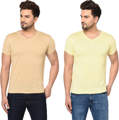 Tresna Trendy Solid Men V Neck Multicolor T-Shirt