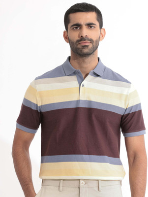 RARE RABBIT Striped Men Polo Neck Multicolor T-Shirt