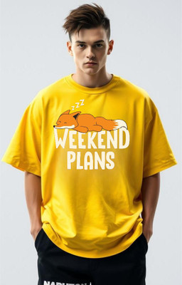 goodsign Graphic Print Men Round Neck Yellow T-Shirt