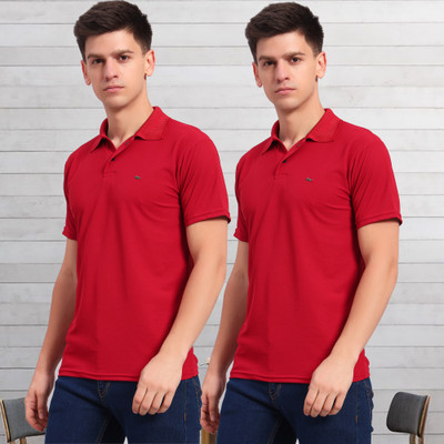 HEMLOCK Solid Men Polo Neck Red T-Shirt