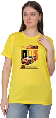 liox Graphic Print Women Round Neck Yellow T-Shirt
