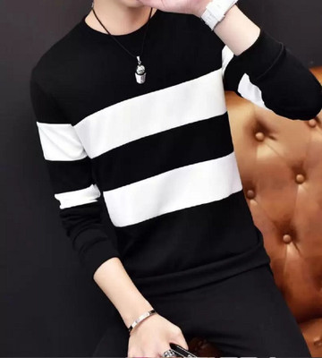 FASHNET FASHION Colorblock Men Round Neck Black T-Shirt