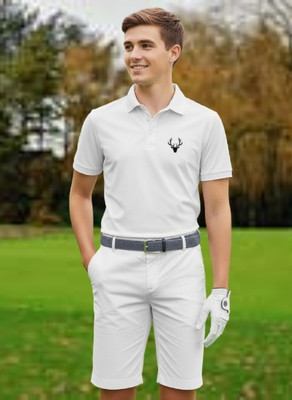 Siya Fashion Printed Men Polo Neck White T-Shirt