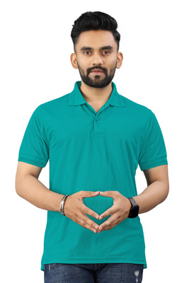 Gally Solid Men Polo Neck Green T-Shirt