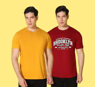 WOOSTRO Typography, Solid Men Round Neck Red, Yellow T-Shirt