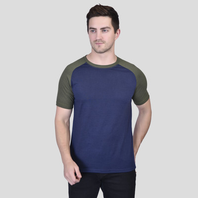 PRINTCULTR Colorblock Men Round Neck Navy Blue T-Shirt