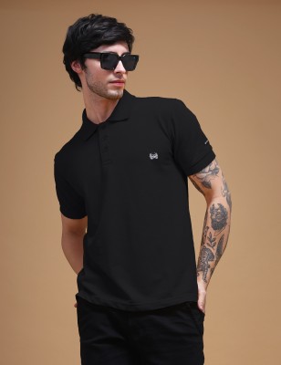 HEATHEX Solid Men Polo Neck Black T-Shirt