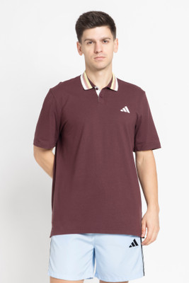 ADIDAS Solid Men Polo Neck Red T-Shirt