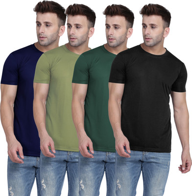 TQH Solid Men Round Neck Light Green, Green, Dark Blue, Black T-Shirt