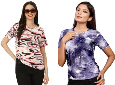 Apachee Printed Women Scoop Neck Multicolor T-Shirt