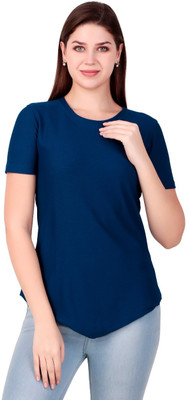 stylebella Solid Women Round Neck Blue T-Shirt