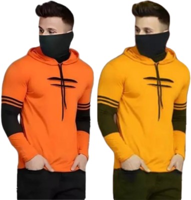 URE Enterprises Colorblock Men Hooded Neck Orange, Yellow T-Shirt