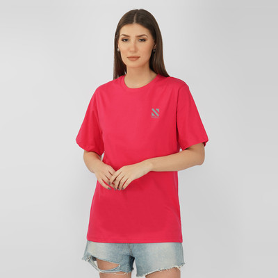Nusyl Solid Women Round Neck Pink T-Shirt