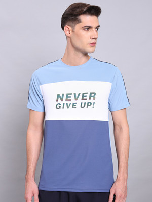 TECHNOSPORT Typography Men Round Neck Blue T-Shirt