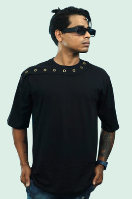 R World Solid Men Round Neck Black T-Shirt