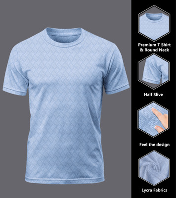 Anupama Solid Men Round Neck Light Blue T-Shirt
