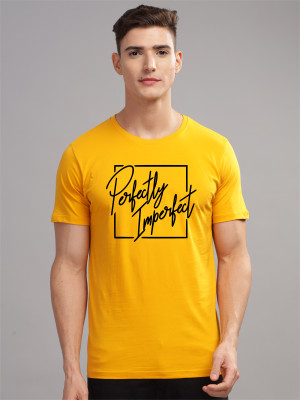 ADRO Printed Men Round Neck Yellow T-Shirt