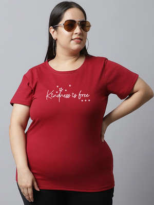 UnaOne Printed, Typography Women Round Neck Maroon T-Shirt