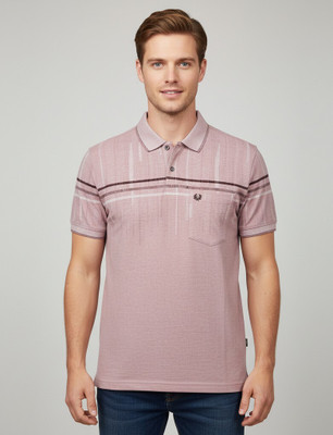 FA21 CLOTHING Striped Men Polo Neck Pink T-Shirt