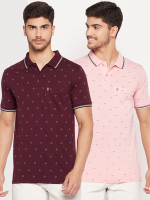 UNIBERRY Printed Men Polo Neck Maroon T-Shirt