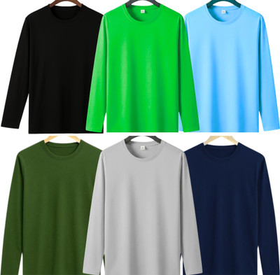 P collection Solid Men Round Neck Black, Light Green, Light Blue, Green, Silver, Dark Blue T-Shirt