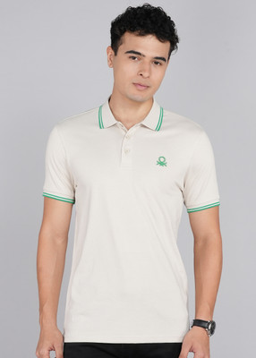United Colors of Benetton Solid Men Polo Neck Beige T-Shirt