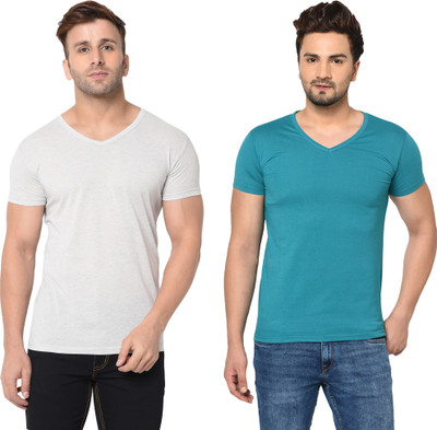 Tresna Trending Solid Men V Neck Multicolor T-Shirt