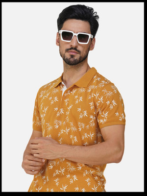 METRONAUT Printed Men Polo Neck Yellow, White T-Shirt