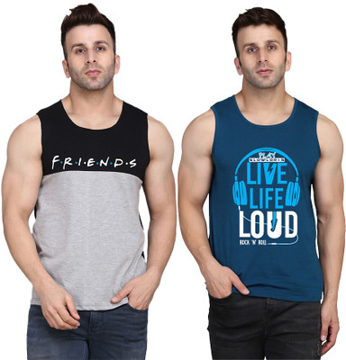 SLOWLORIS Printed, Colorblock Men Round Neck Dark Blue, Black, Grey T-Shirt