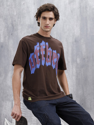 WROGN Printed Men Crew Neck Brown T-Shirt