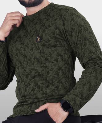 VeBNoR Printed Men Round Neck Dark Green T-Shirt