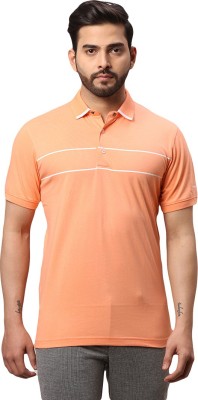 PARK AVENUE Striped Men Polo Neck Orange T-Shirt