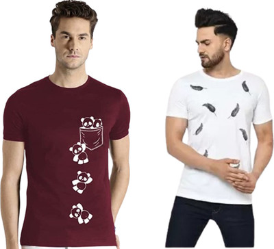 ATTITUDE START OF FASHION Printed Men Round Neck Maroon, White T-Shirt