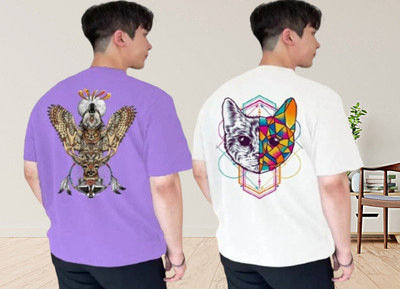 xpecto style Typography, Printed Men Round Neck White, Purple T-Shirt