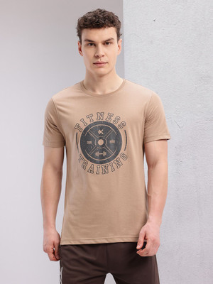 HRX by Hrithik Roshan Printed Men Round Neck Beige T-Shirt