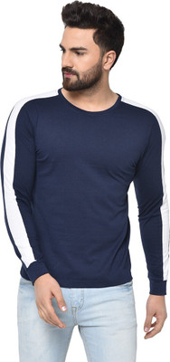 GLITO Striped Men Round Neck Blue T-Shirt