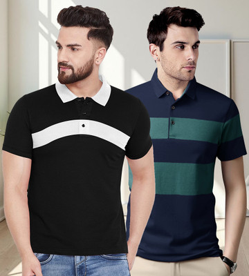BELACHY Colorblock Men Polo Neck Dark Blue T-Shirt