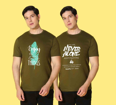 WOOSTRO Printed, Typography Men Round Neck Dark Green T-Shirt
